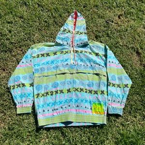 80s 90s Pacific Coast Highway PCH Pullover AOP Hooded Quarter Zip Pouch Medium